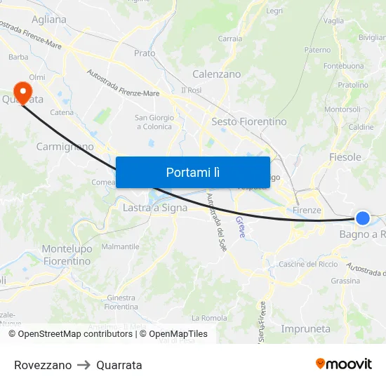 Rovezzano to Quarrata map