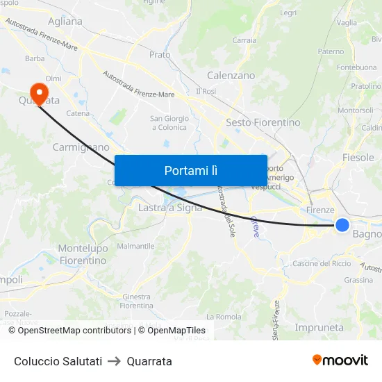 Coluccio Salutati to Quarrata map