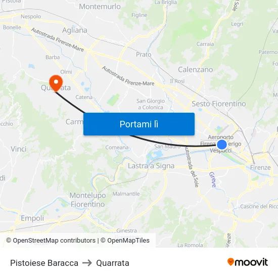 Pistoiese Baracca to Quarrata map