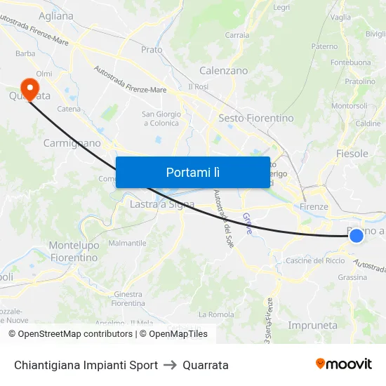 Chiantigiana Impianti Sport to Quarrata map
