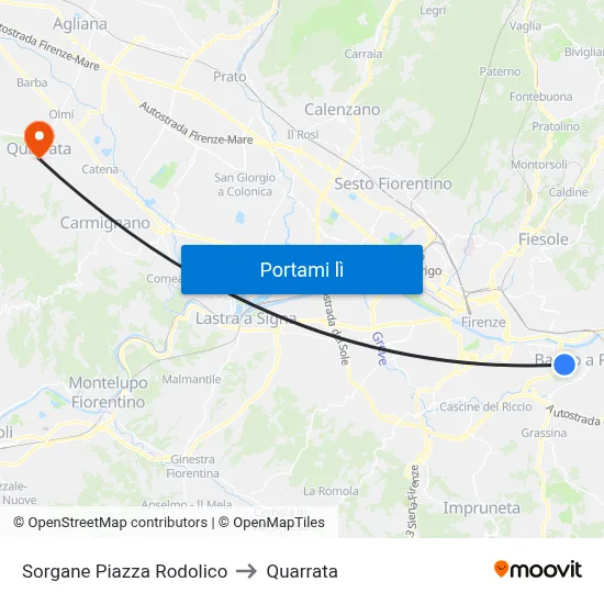 Sorgane Piazza Rodolico to Quarrata map