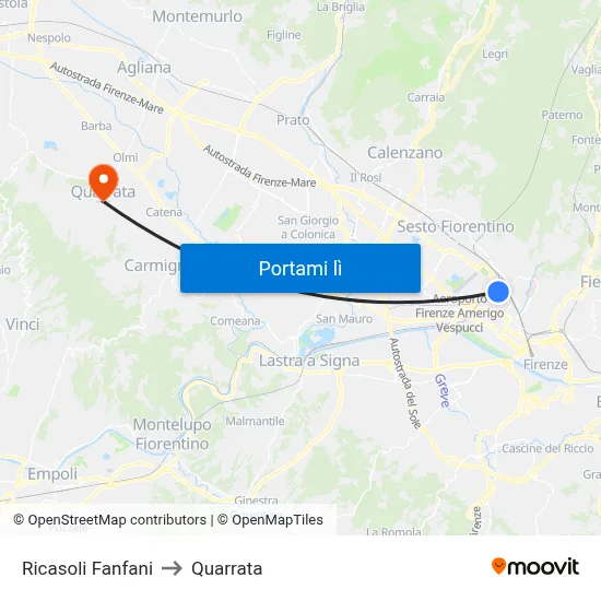Ricasoli Fanfani to Quarrata map