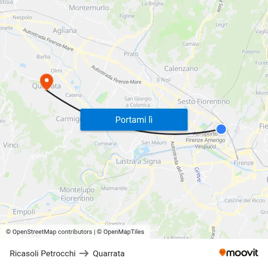 Ricasoli Petrocchi to Quarrata map