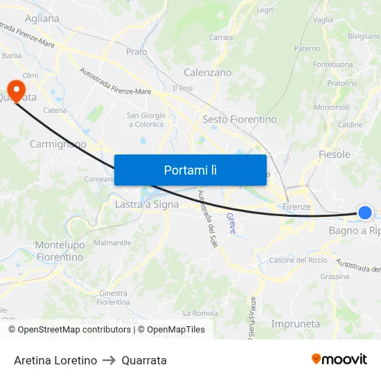 Aretina Loretino to Quarrata map