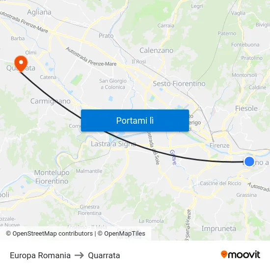 Europa Romania to Quarrata map