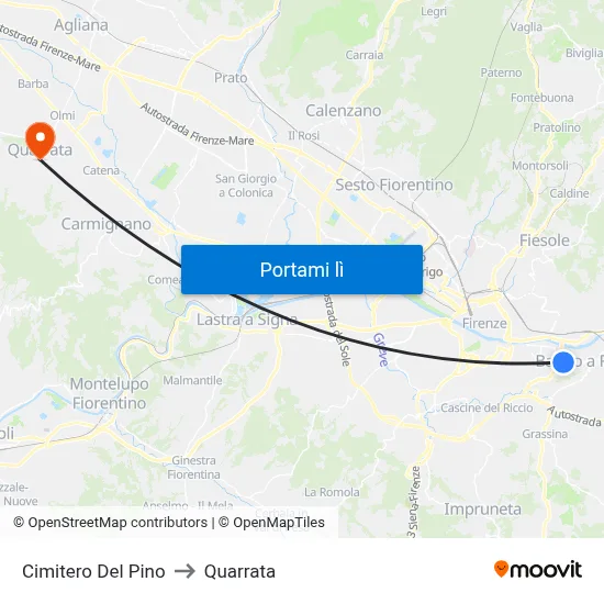 Cimitero Del Pino to Quarrata map