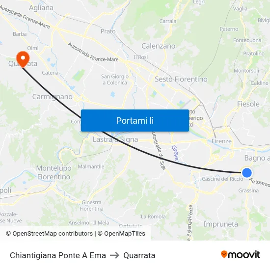 Chiantigiana Ponte A Ema to Quarrata map