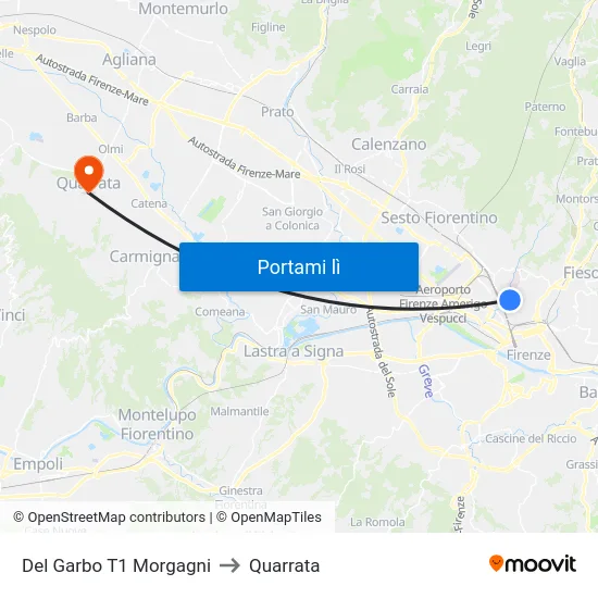 Del Garbo T1 Morgagni to Quarrata map