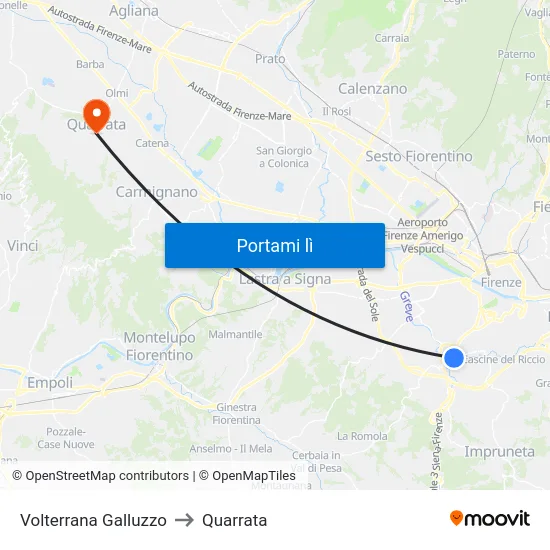 Volterrana Galluzzo to Quarrata map