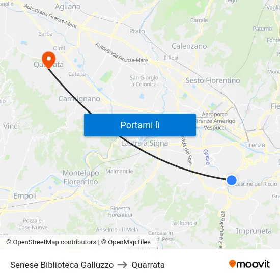 Senese Biblioteca Galluzzo to Quarrata map