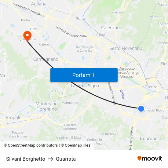Silvani Borghetto to Quarrata map