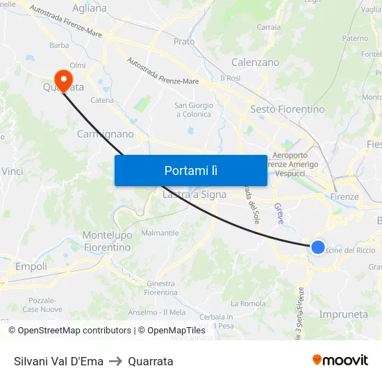 Silvani Val D'Ema to Quarrata map