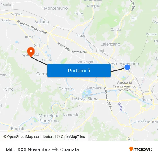 Mille XXX Novembre to Quarrata map