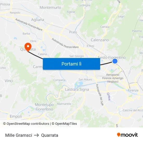 Mille Gramsci to Quarrata map