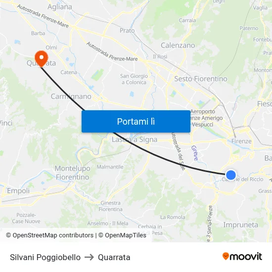 Silvani Poggiobello to Quarrata map