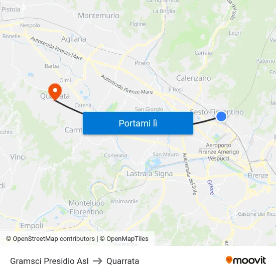 Gramsci Presidio Asl to Quarrata map