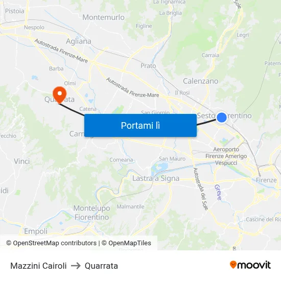 Mazzini Cairoli to Quarrata map
