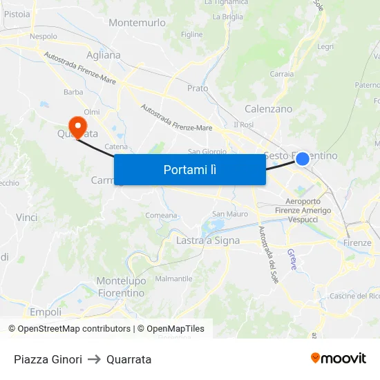 Piazza Ginori to Quarrata map