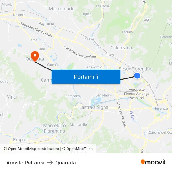 Ariosto Petrarca to Quarrata map