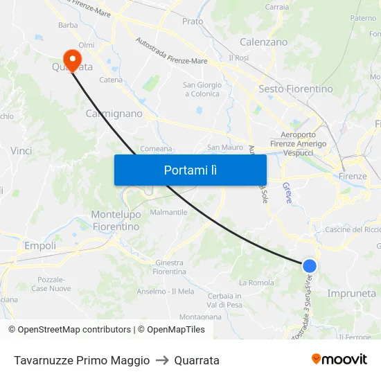 Tavarnuzze Primo Maggio to Quarrata map