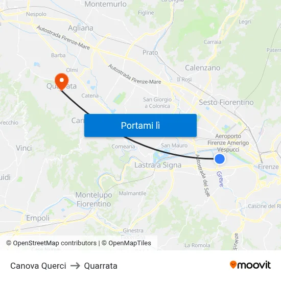 Canova Querci to Quarrata map