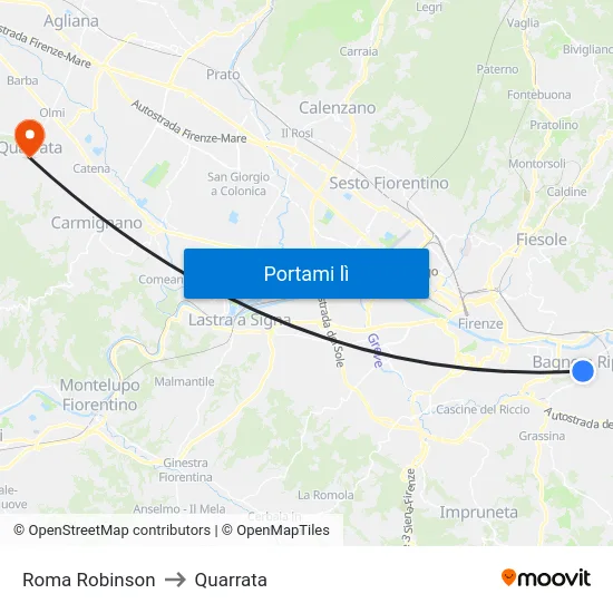 Roma Robinson to Quarrata map