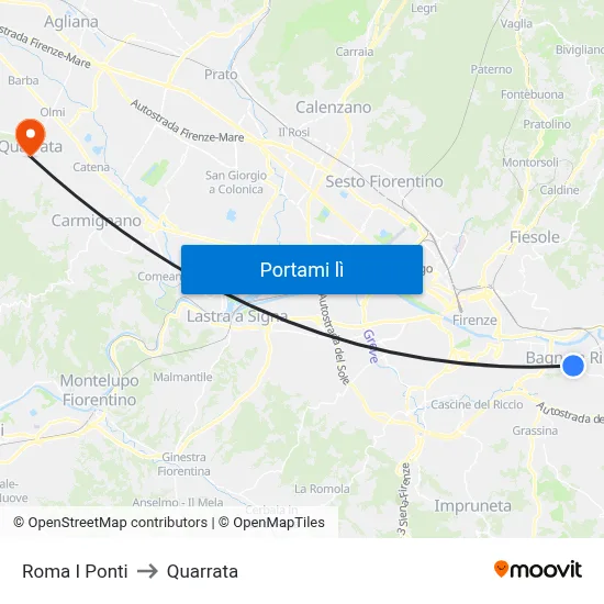 Roma I Ponti to Quarrata map