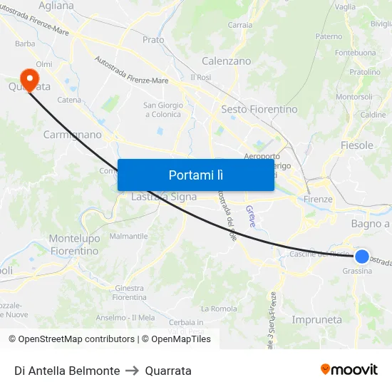 Di Antella Belmonte to Quarrata map
