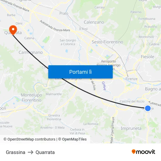 Grassina to Quarrata map