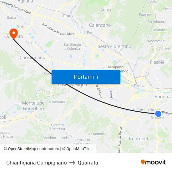 Chiantigiana Campigliano to Quarrata map