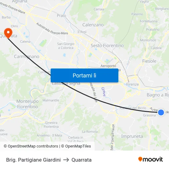 Brig. Partigiane Giardini to Quarrata map