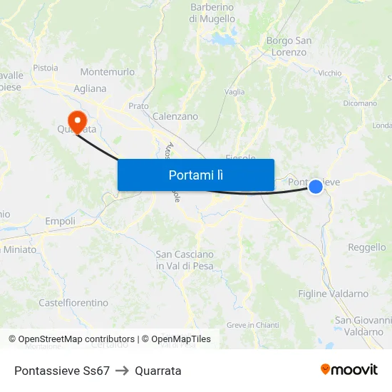 Pontassieve Ss67 to Quarrata map
