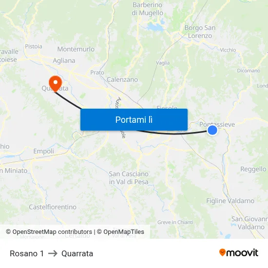 Rosano 1 to Quarrata map