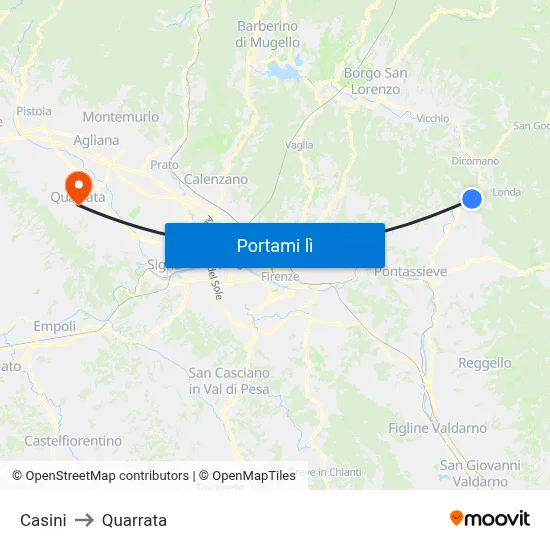 Casini to Quarrata map