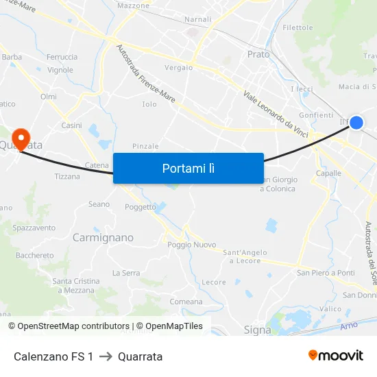 Calenzano FS 1 to Quarrata map