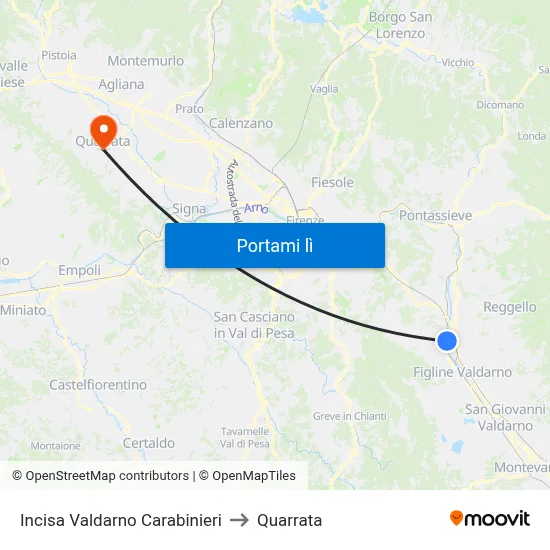 Incisa Valdarno Carabinieri to Quarrata map