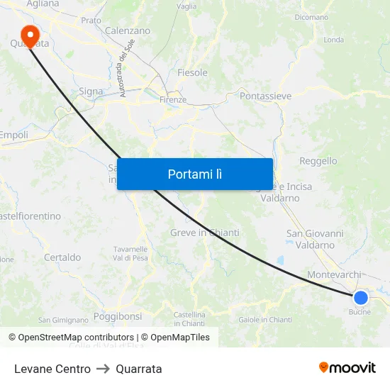Levane Centro to Quarrata map