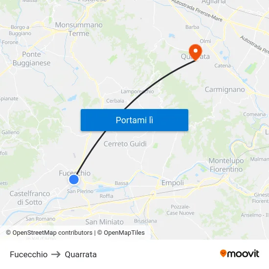 Fucecchio to Quarrata map