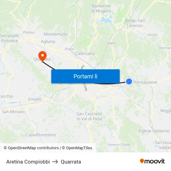 Aretina Compiobbi to Quarrata map