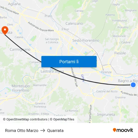 Roma Otto Marzo to Quarrata map