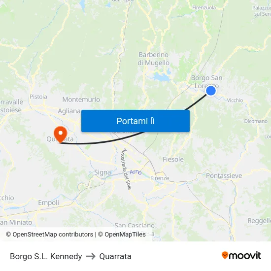 Borgo S.L. Kennedy to Quarrata map