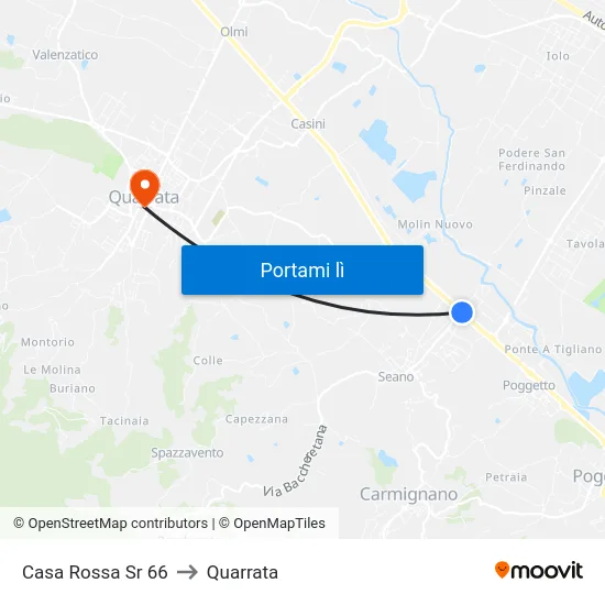 Casa Rossa Sr 66 to Quarrata map
