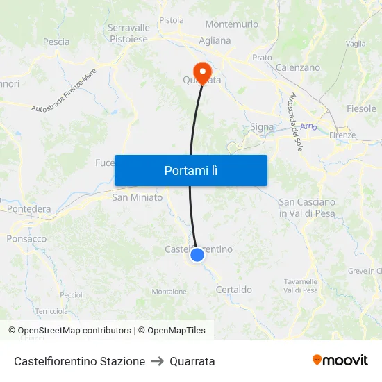 Castelfiorentino Stazione to Quarrata map