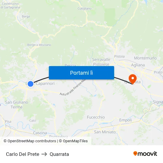 Carlo Del Prete to Quarrata map
