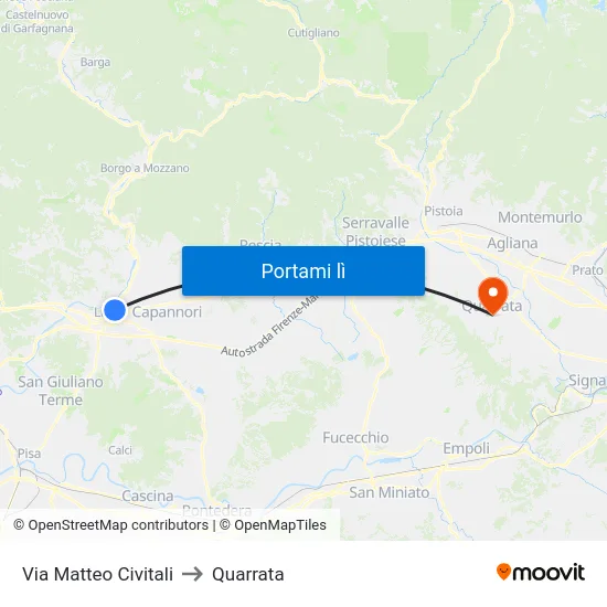 Via Matteo Civitali to Quarrata map