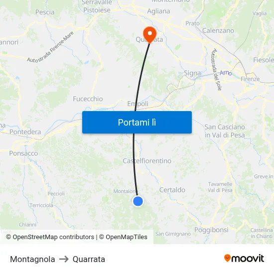 Montagnola to Quarrata map