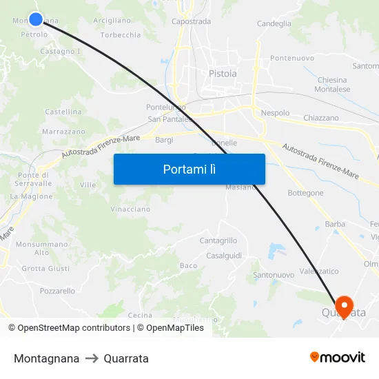 Montagnana to Quarrata map