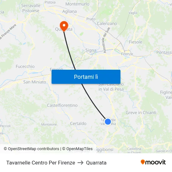 Tavarnelle Centro Per Firenze to Quarrata map