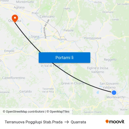 Terranuova Poggilupi Stab.Prada to Quarrata map