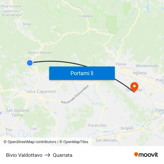 Bivio Valdottavo to Quarrata map